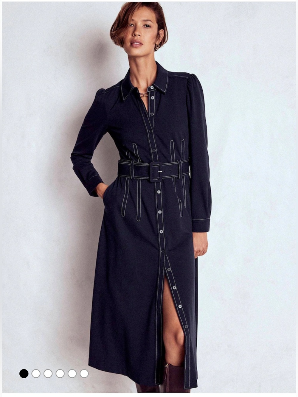 NWT Boden Anita Long Sleeve Shirt Dress Navy with Contrast Stitching Fall Dress